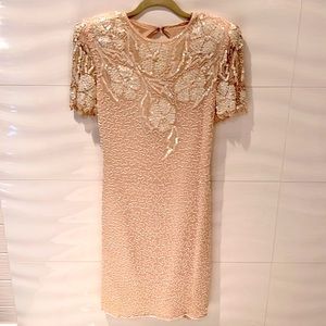 Vintage SCALA Beaded Sequin Designer Dress Blush Pink Party Cocktail Dress